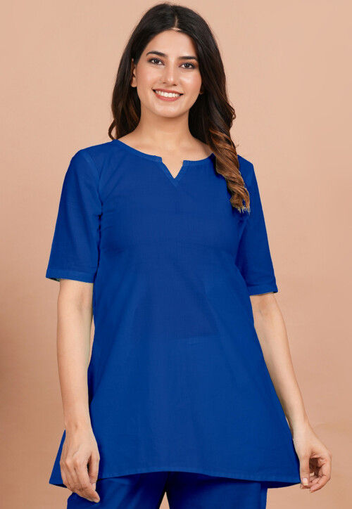 Buy Solid Color Cotton Tunic in Blue Online : TJW2323 - Utsav Fashion