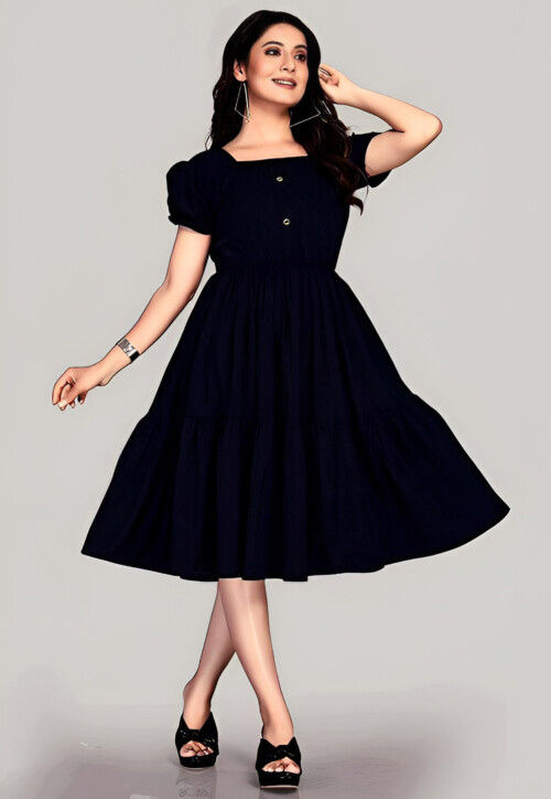 Buy Solid Color Crepe Aline Dress in Black Online : TGW4339 - Utsav Fashion Buy Solid Color Crepe Aline Dress in Black Online : TGW4339 - Utsav Fashion