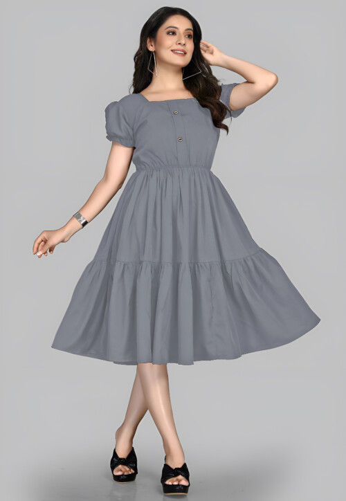 Buy Solid Color Crepe Aline Dress in Grey Online : TGW4341 - Utsav Fashion Buy Solid Color Crepe Aline Dress in Grey Online : TGW4341 - Utsav Fashion