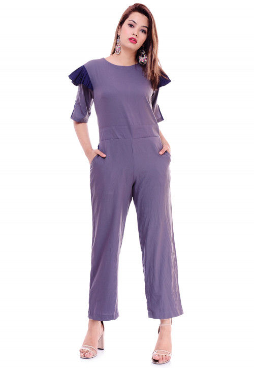 Solid Color Crepe Jumpsuit in Light Purple