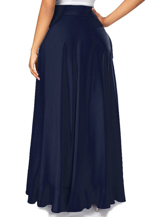 Solid Color Crepe Skirt Style Palazzo in Navy Blue : BNJ1049