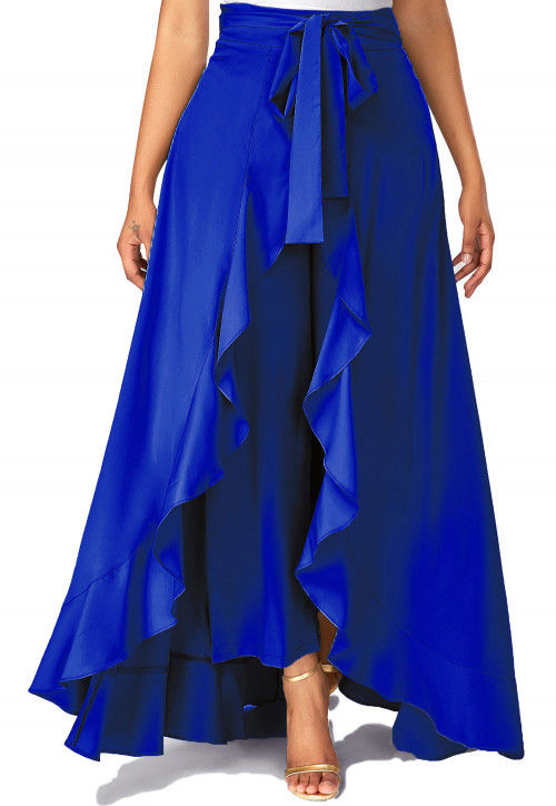 Solid Color Crepe Skirt Style Palazzo in Royal Blue : BNJ1016