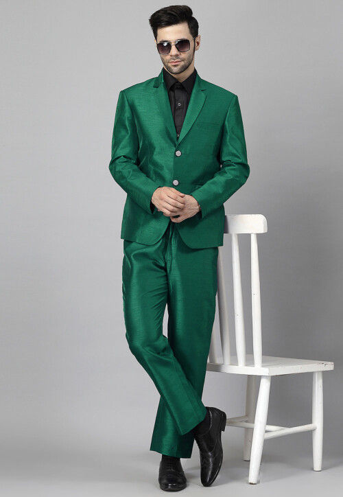 Solid Color Dupion Silk Blazer in Teal Green
