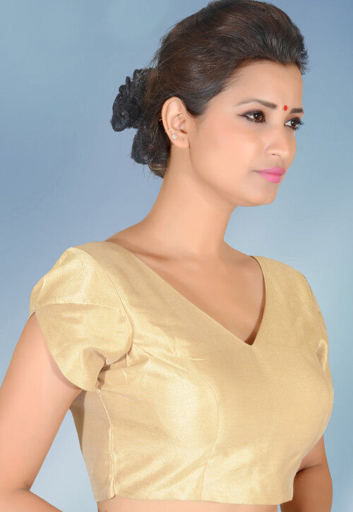 Solid Color Dupion Silk Blouse in Beige