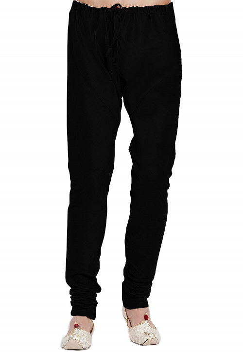 Solid Color Dupion Silk Churidar in Black