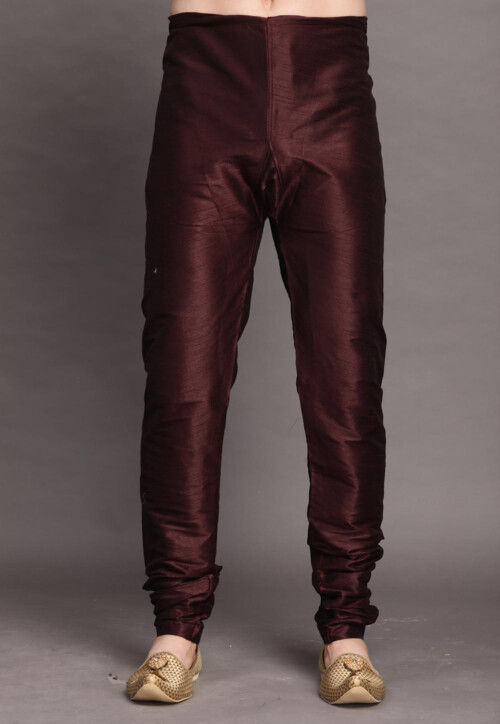 Solid Color Dupion Silk Churidar in Brown