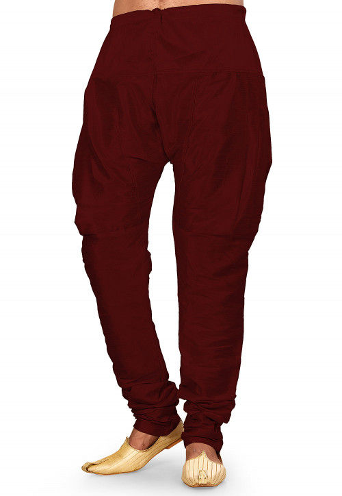 Solid Color Dupion Silk Churidar in Maroon