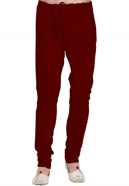 Solid Color Dupion Silk Churidar in Maroon