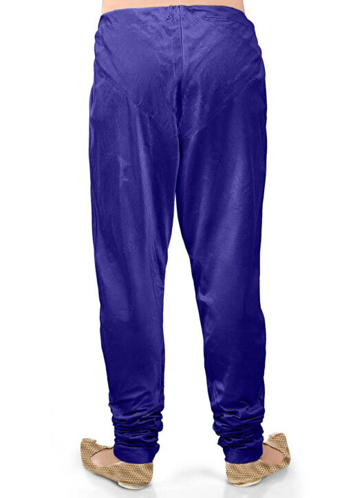 Solid Color Dupion Silk Churidar in Navy Blue