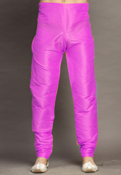 Solid Color Dupion Silk Churidar in Pink