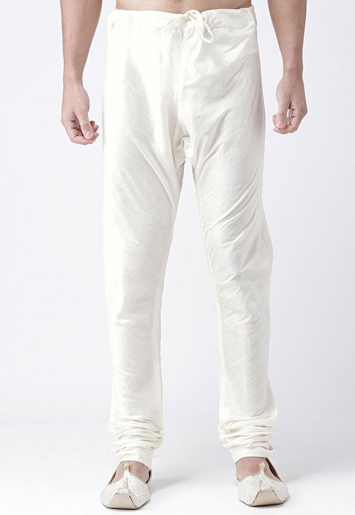 Solid Color Dupion Silk Churidar in White