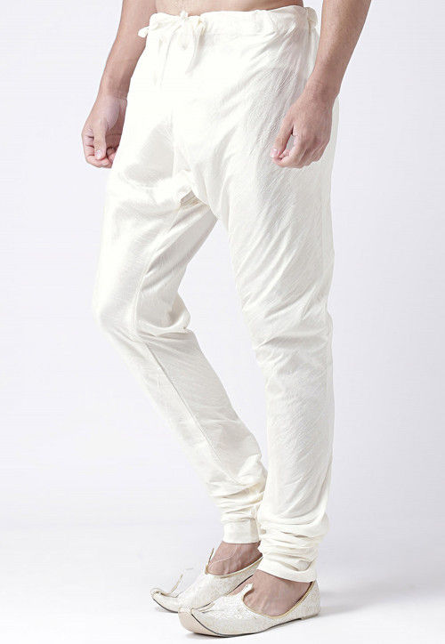 Solid Color Dupion Silk Churidar in White