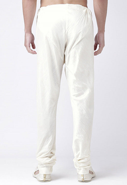 Solid Color Dupion Silk Churidar in White