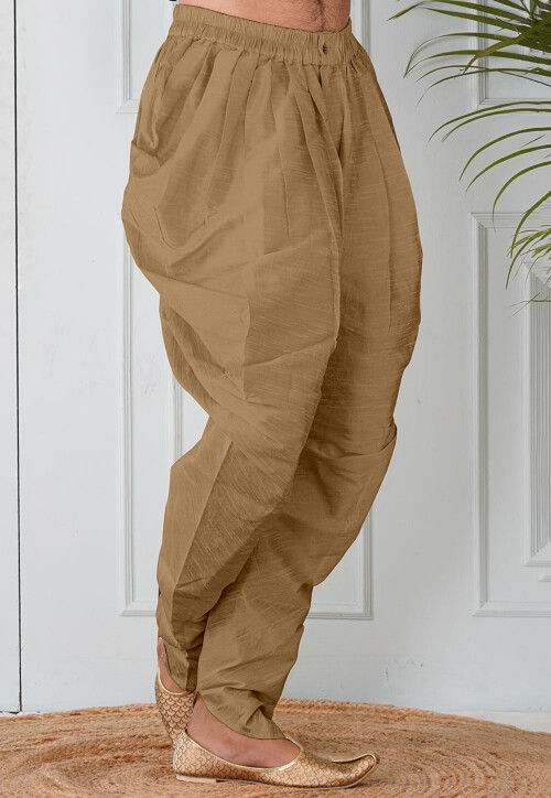 Solid Color Dupion Silk Dhoti in Beige