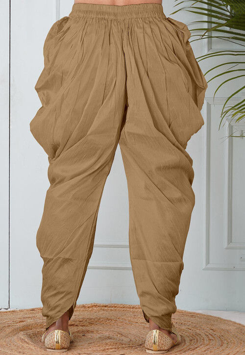 Solid Color Dupion Silk Dhoti in Beige