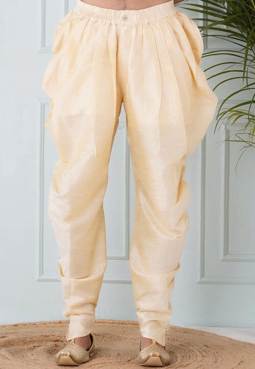 Solid Color Dupion Silk Dhoti in Light Beige