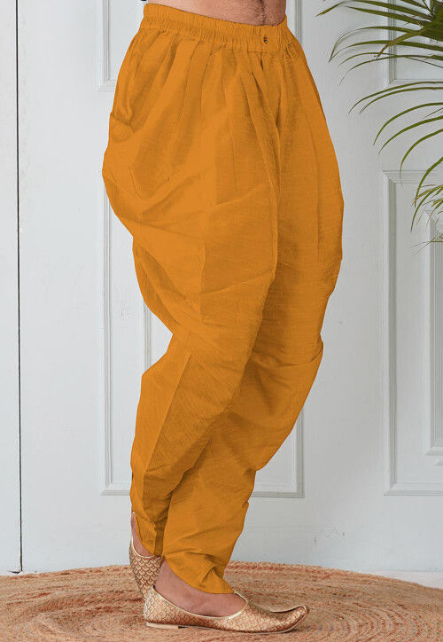 Solid Color Dupion Silk Dhoti in Mustard
