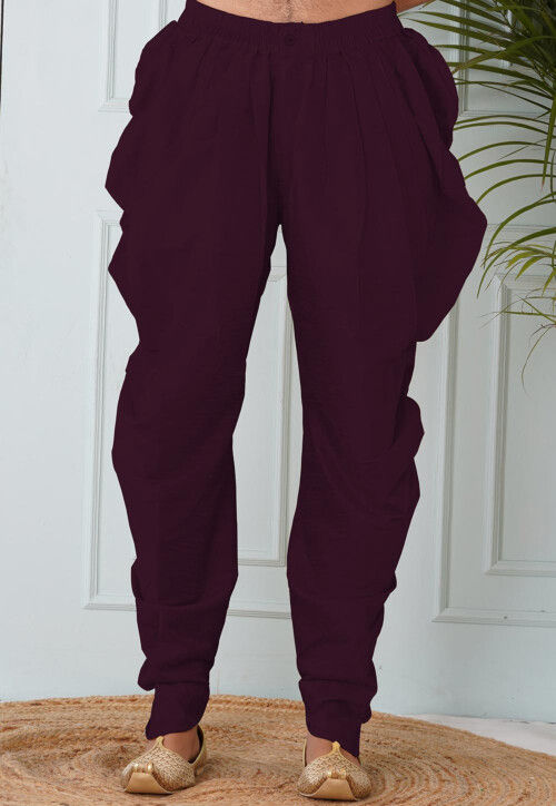 Solid Color Dupion Silk Dhoti in Wine