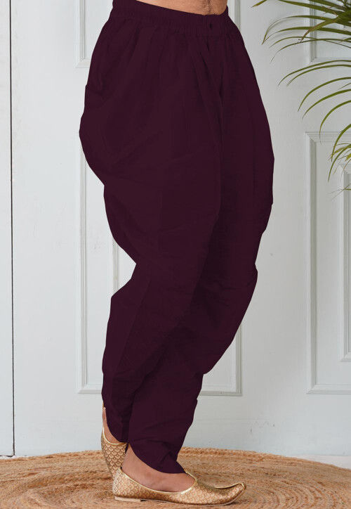 Solid Color Dupion Silk Dhoti in Wine