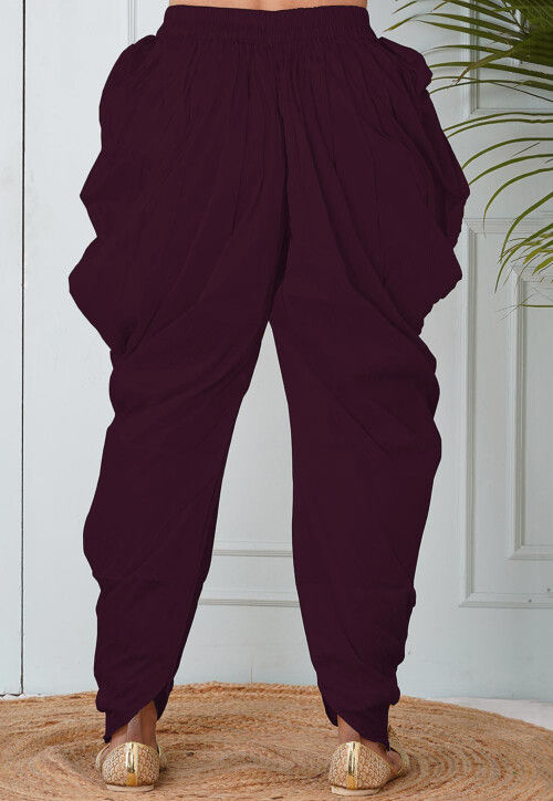 Solid Color Dupion Silk Dhoti in Wine