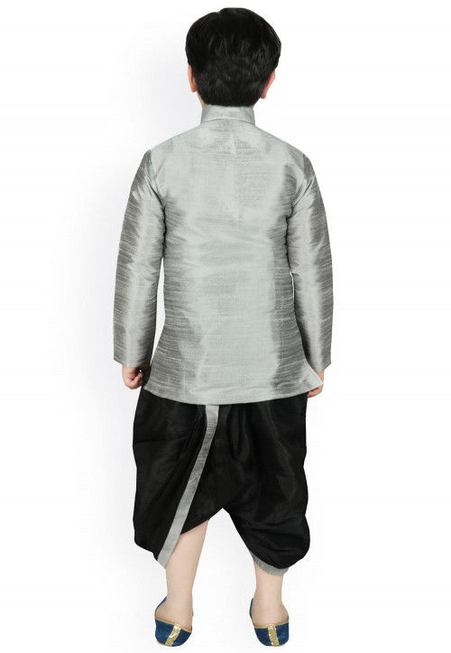 Solid Color Dupion Silk Dhoti Kurta in Grey