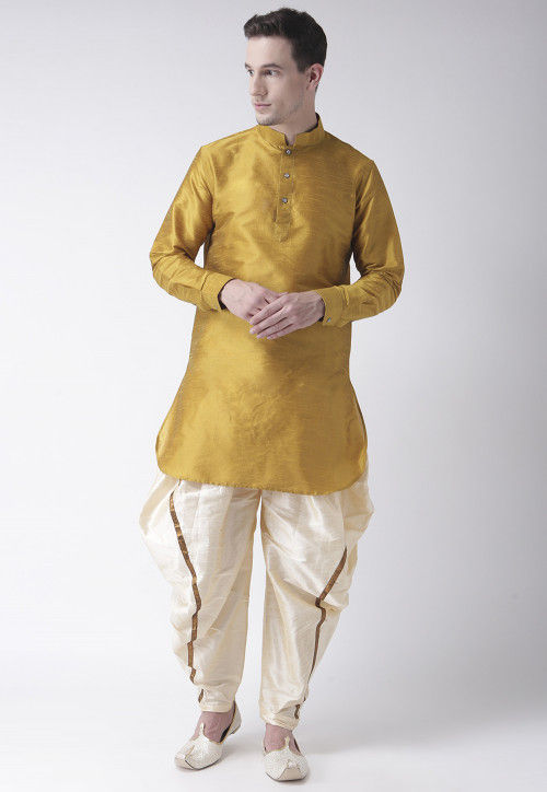 Solid Color Dupion Silk Dhoti Kurta in Mustard