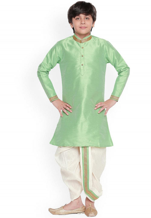 Solid Color Dupion Silk Dhoti Kurta in Pastel Green