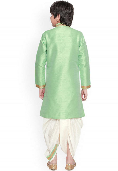Solid Color Dupion Silk Dhoti Kurta in Pastel Green