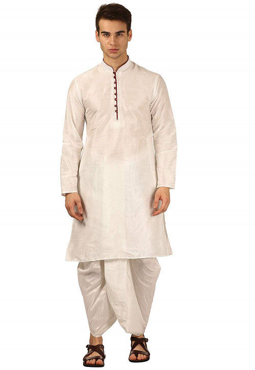 Solid Color Dupion Silk Dhoti Kurta in White