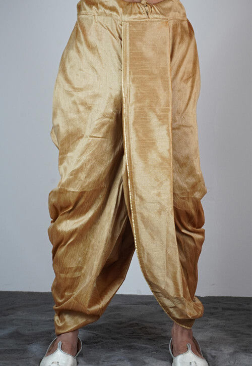 Solid Color Dupion Silk Dhoti Pant in Beige