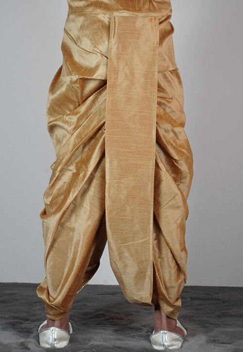 Solid Color Dupion Silk Dhoti Pant in Beige