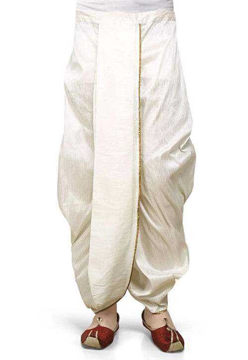 Solid Color Dupion Silk Dhoti Pant in Cream