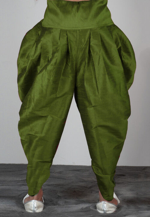 Solid Color Dupion Silk Dhoti Pant in Dusty Green