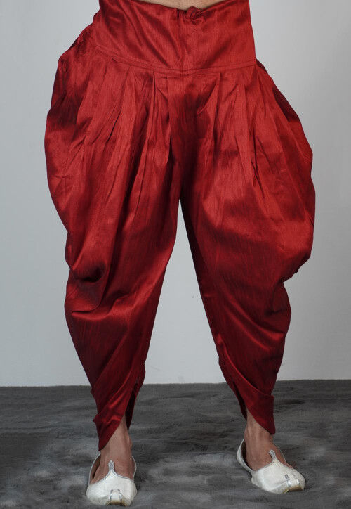 Buy Solid Color Dupion Silk Dhoti Pant in Maroon Online MXX237