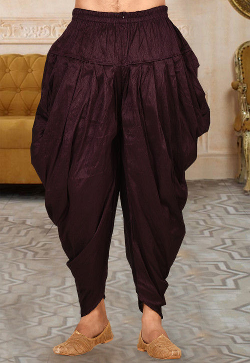 Solid Color Dupion Silk Dhoti Pant in Wine