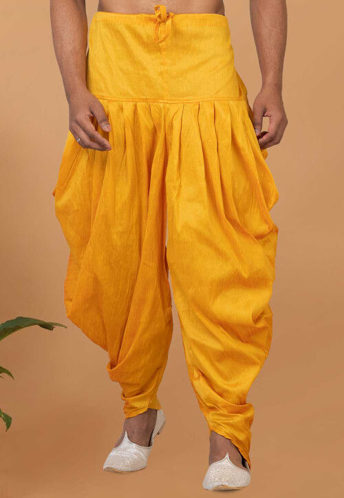 Pleated Dhoti Pants — 100% Cotton Full-length Kesari Colour | AdiValka