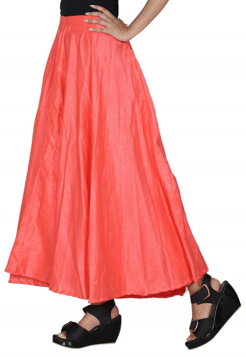 Solid Color Dupion Silk Flared Skirt in Peach