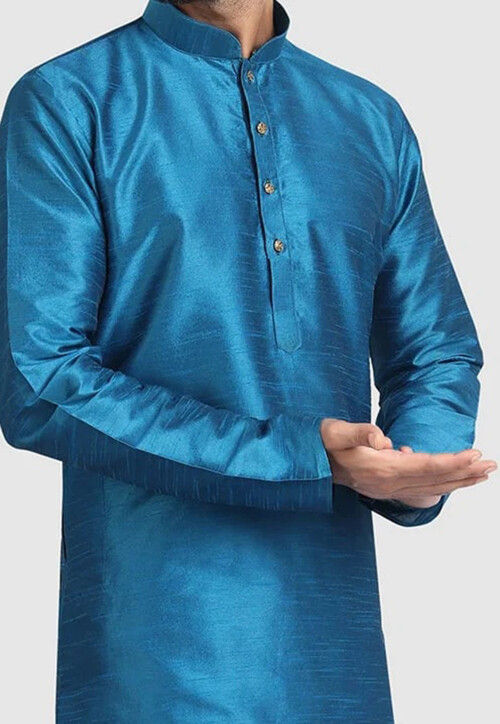 Solid Color Dupion Silk Kurta in Blue
