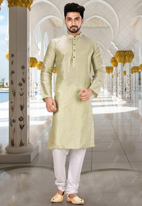 Solid Color Dupion Silk Kurta in Dusty Green : MLC379