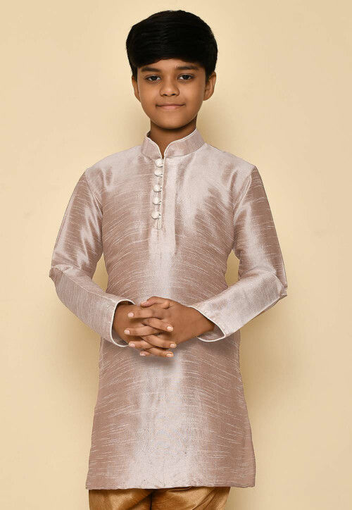 Solid Color Dupion Silk Kurta in Pastel Brown