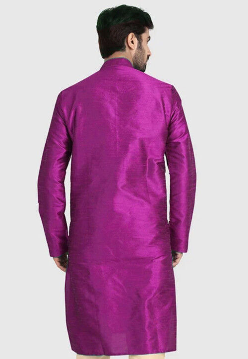Solid Color Dupion Silk Kurta in Purple