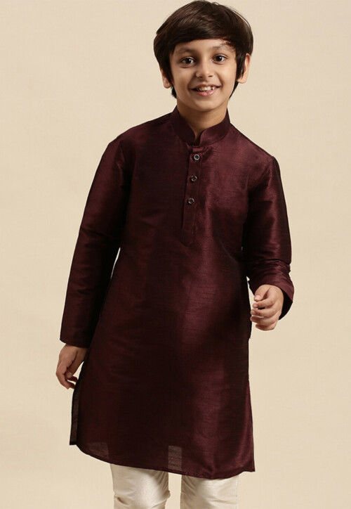 Solid Color Dupion Silk Kurta in Wine