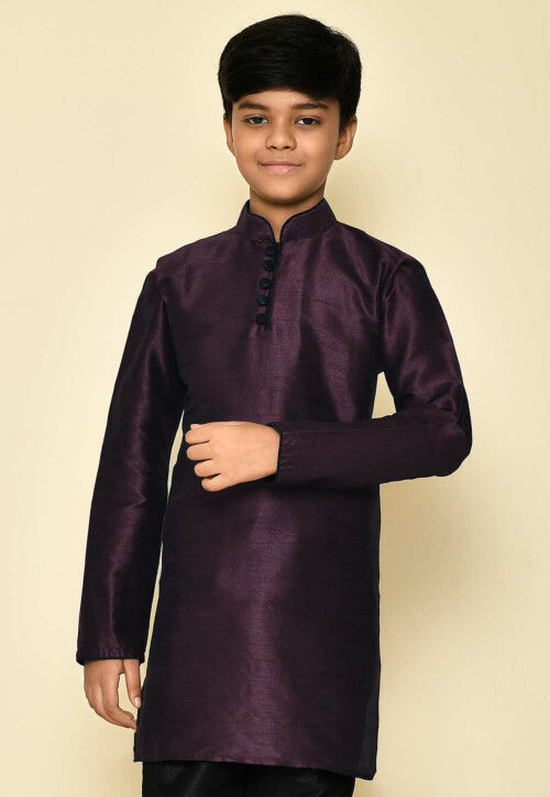 Solid Color Dupion Silk Kurta in Wine