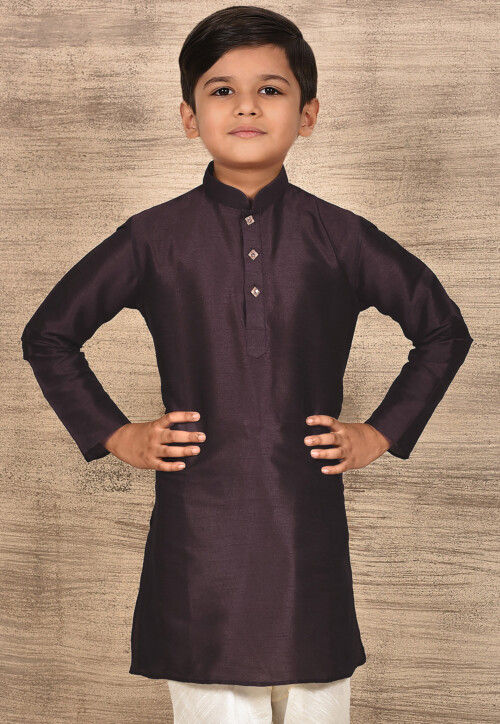 Solid Color Dupion Silk Kurta in Wine