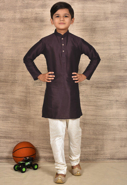 Solid Color Dupion Silk Kurta in Wine