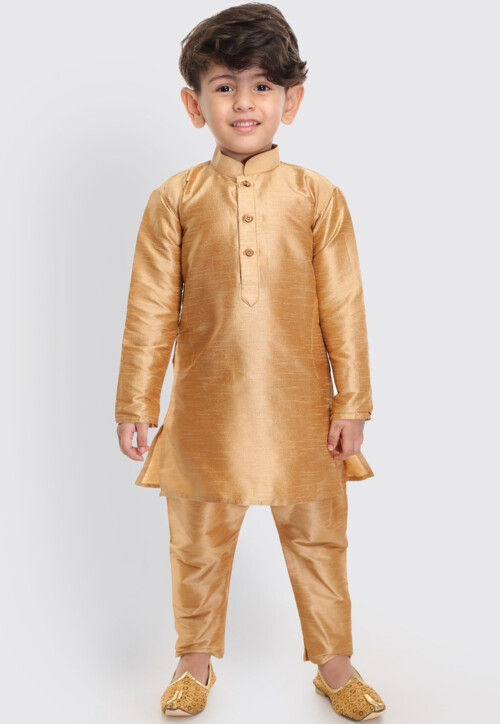 Solid Color Dupion Silk Kurta Set in Beige
