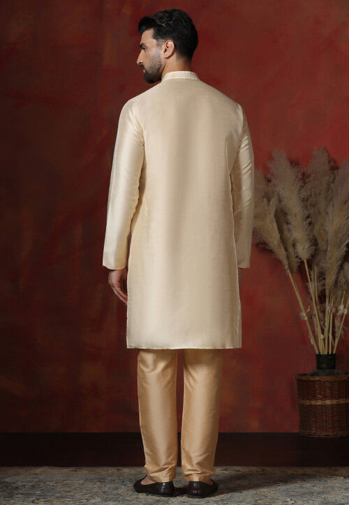 Solid Color Dupion Silk Kurta Set in Cream