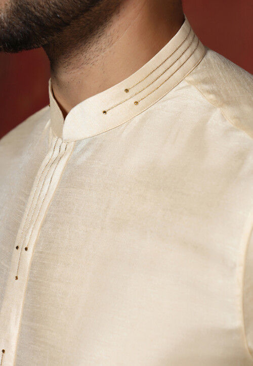 Solid Color Dupion Silk Kurta Set in Cream
