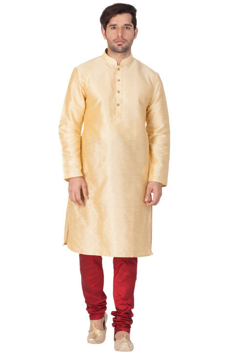 Solid Color Dupion Silk Kurta Set in Light Beige