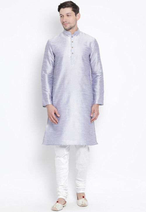 Solid Color Dupion Silk Kurta Set in Light Purple